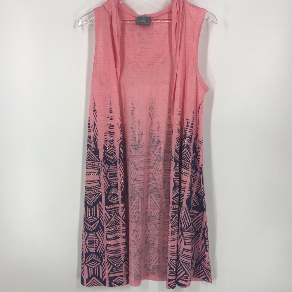Vocal sleeveless long cardigan hoodie size medium
